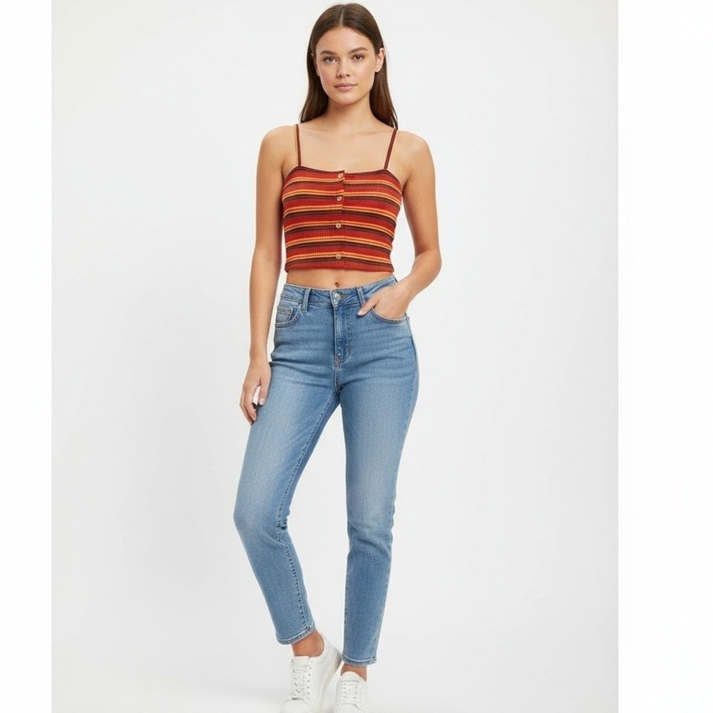 Ellie & Kate Top Womens‎ 1XL Striped Ribbed Spaghetti Cami Crop Y2K Hippie